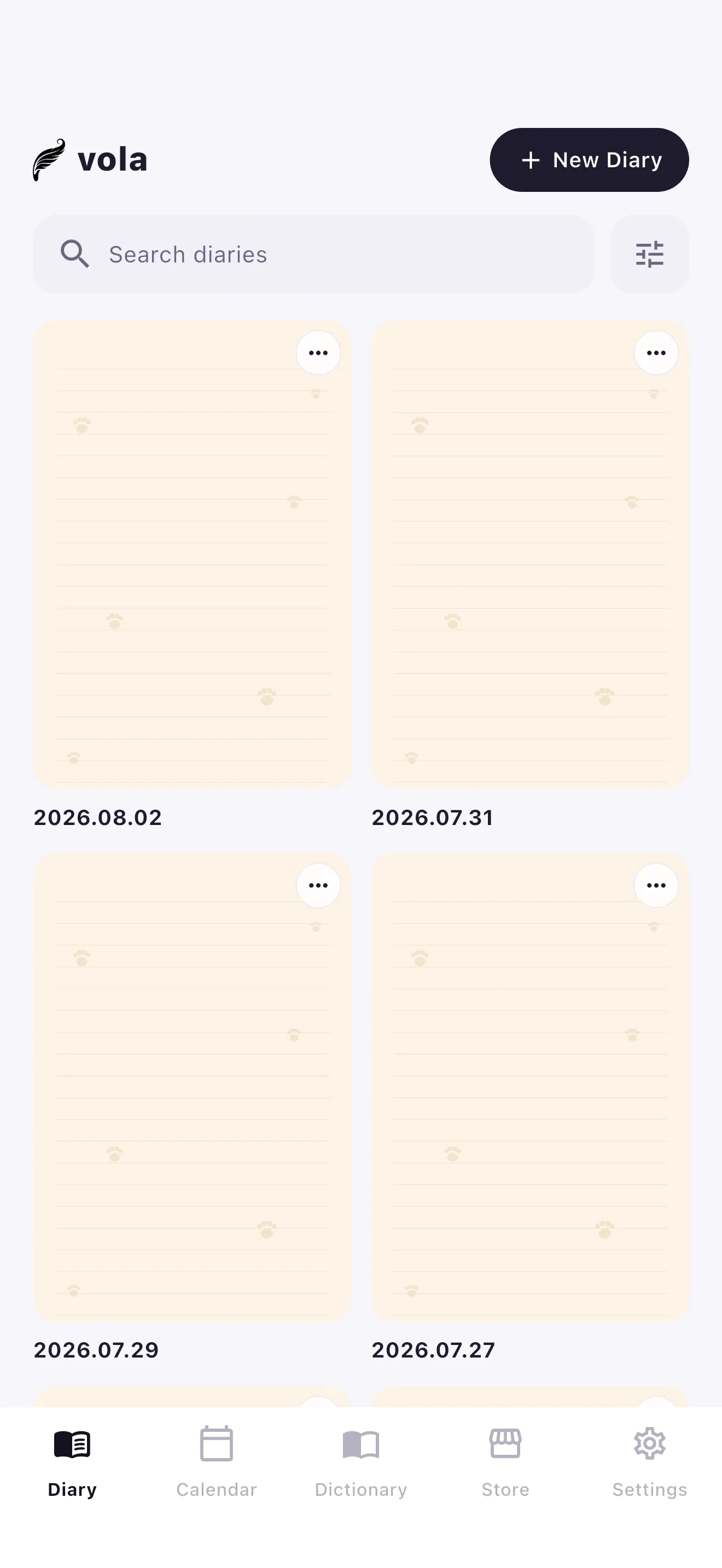 A vola diary page with stickers, a photo and handwritten notes