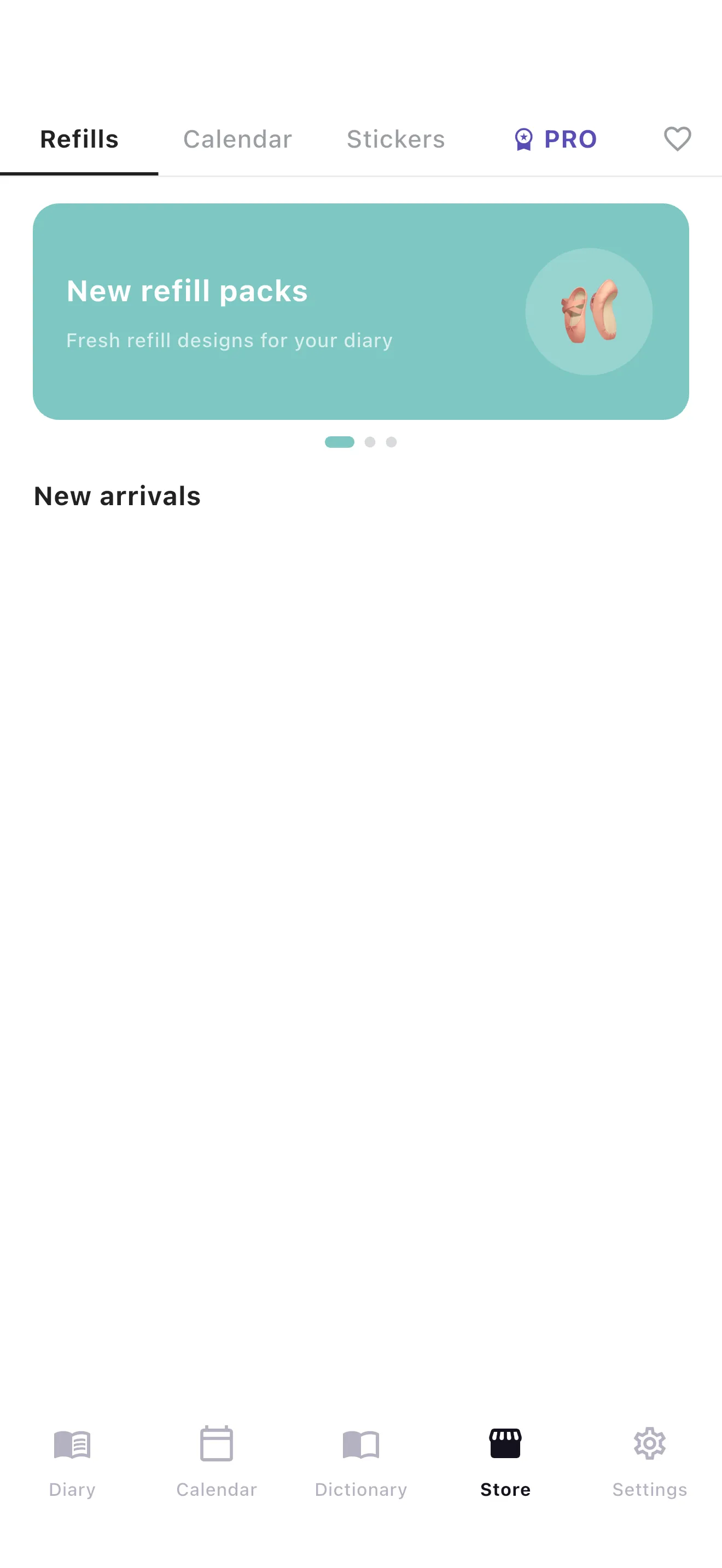 The vola store showing paper refills, calendar themes and sticker packs